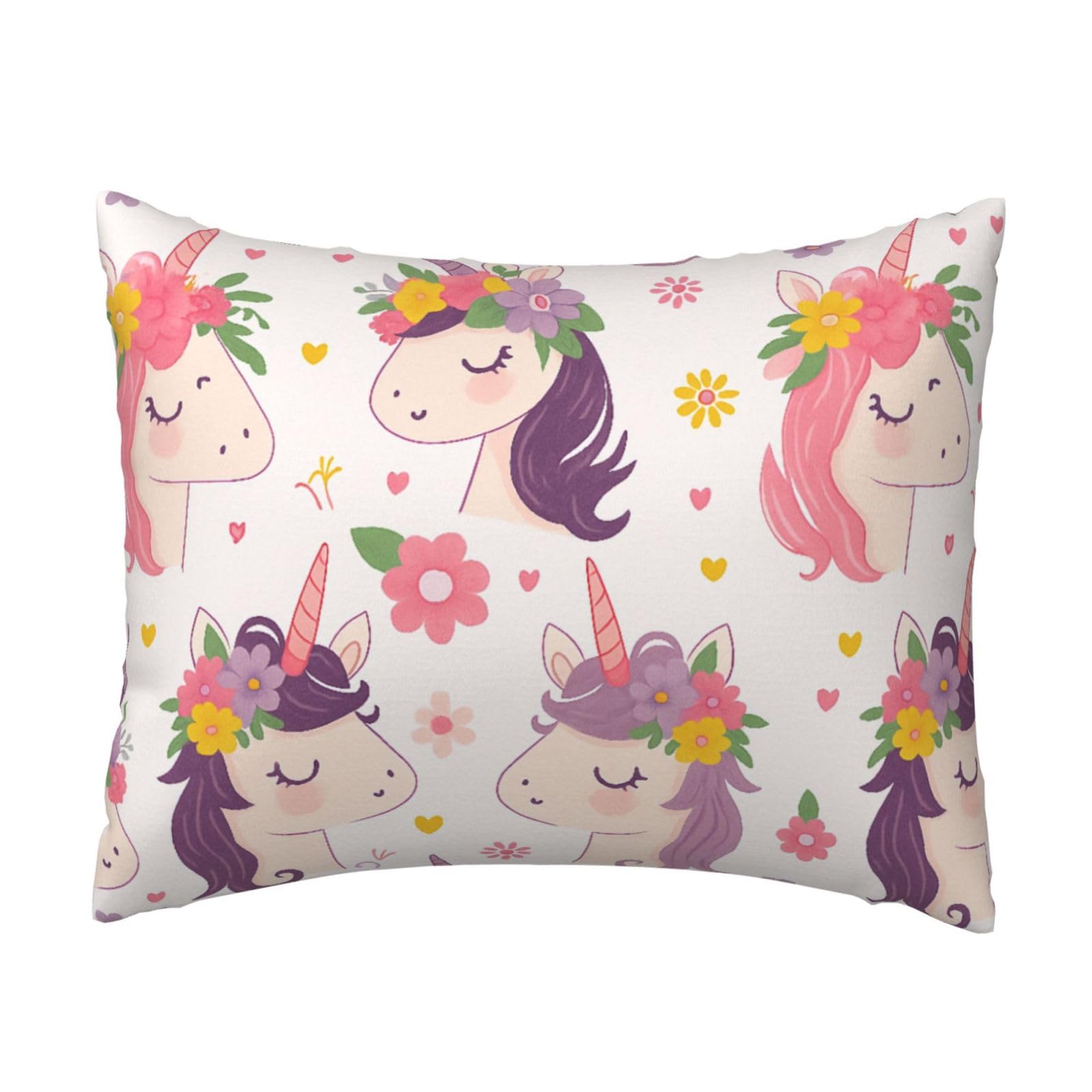 Cute Unicorn and Flower Pillowcase Soft Plush with Zipper Decorative Pillowcovers 16x20 in