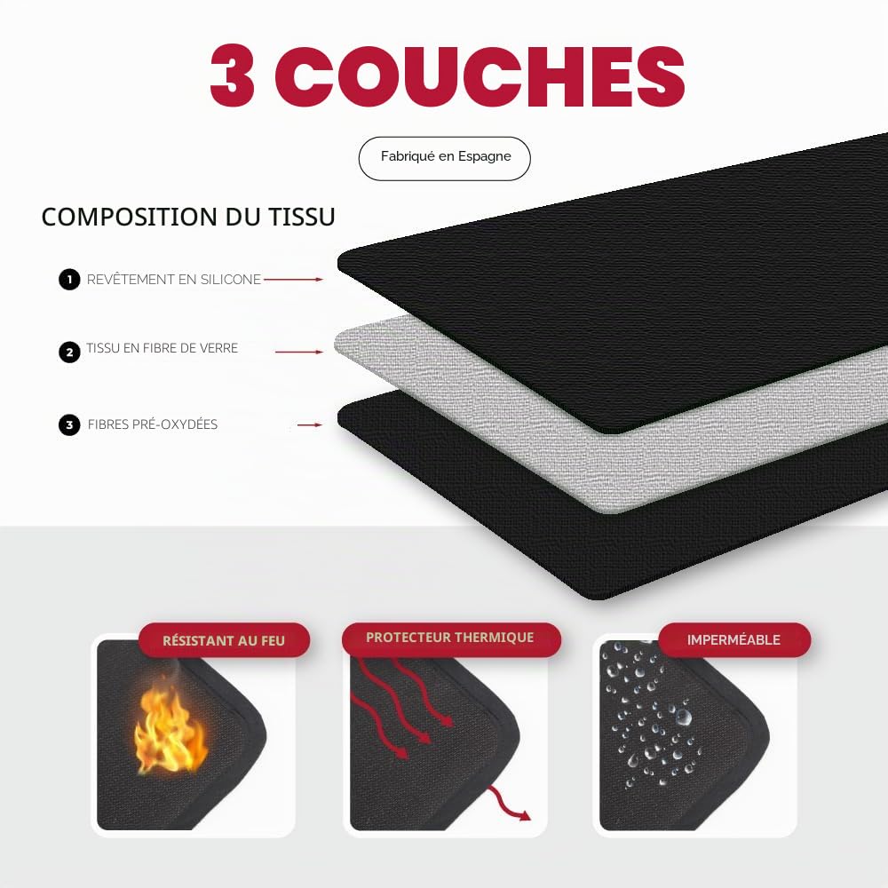 TEXFIRE Tapis Ignifugé Cheminée et Poêle 100x50 cm