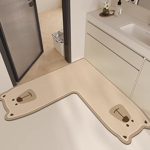L字型回転角 玄関マット お風呂マット かわいい おしゃれ 吸水 バスマット 速乾 洗える 室内 (カラー 10,140*140cm)