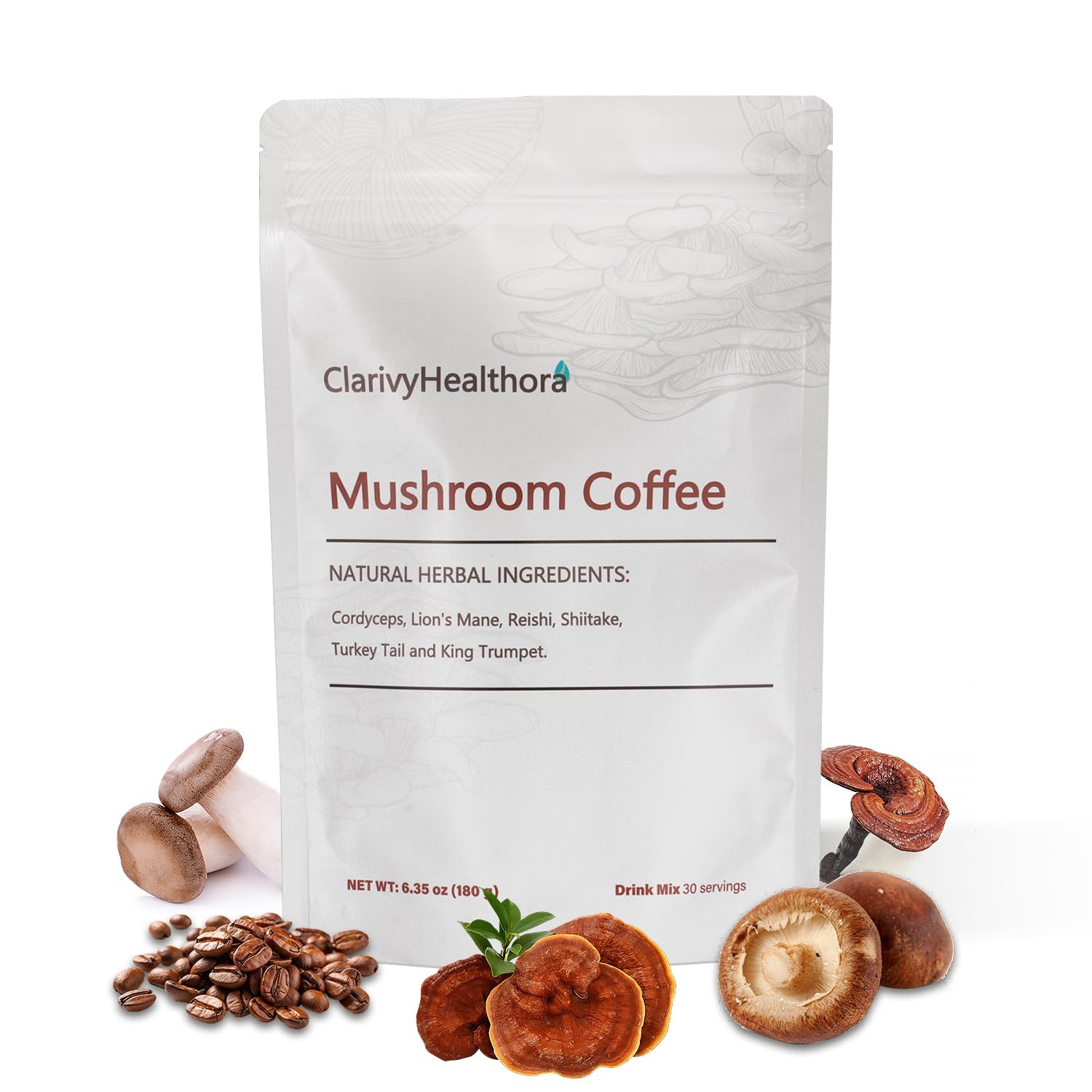 Mushroom Coffee, Mushrooms Herbal Supplements for Better Focus, Energy, Digestion, Skin, and Immunity 30 Servings