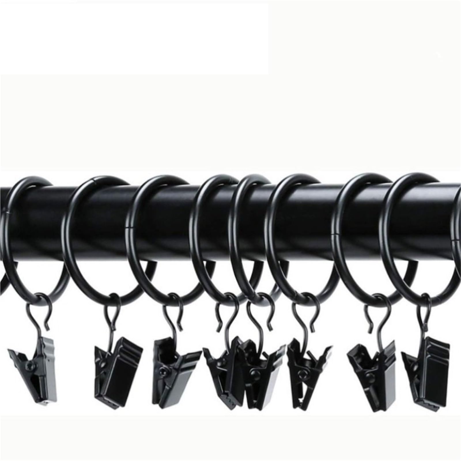 40 Uds Anillos de Cortina Clips Anillo Colgante Metal con Clip for Ropa Hebillas para Cortinas Y Barras De Cortina(Black,3.0X32mm)