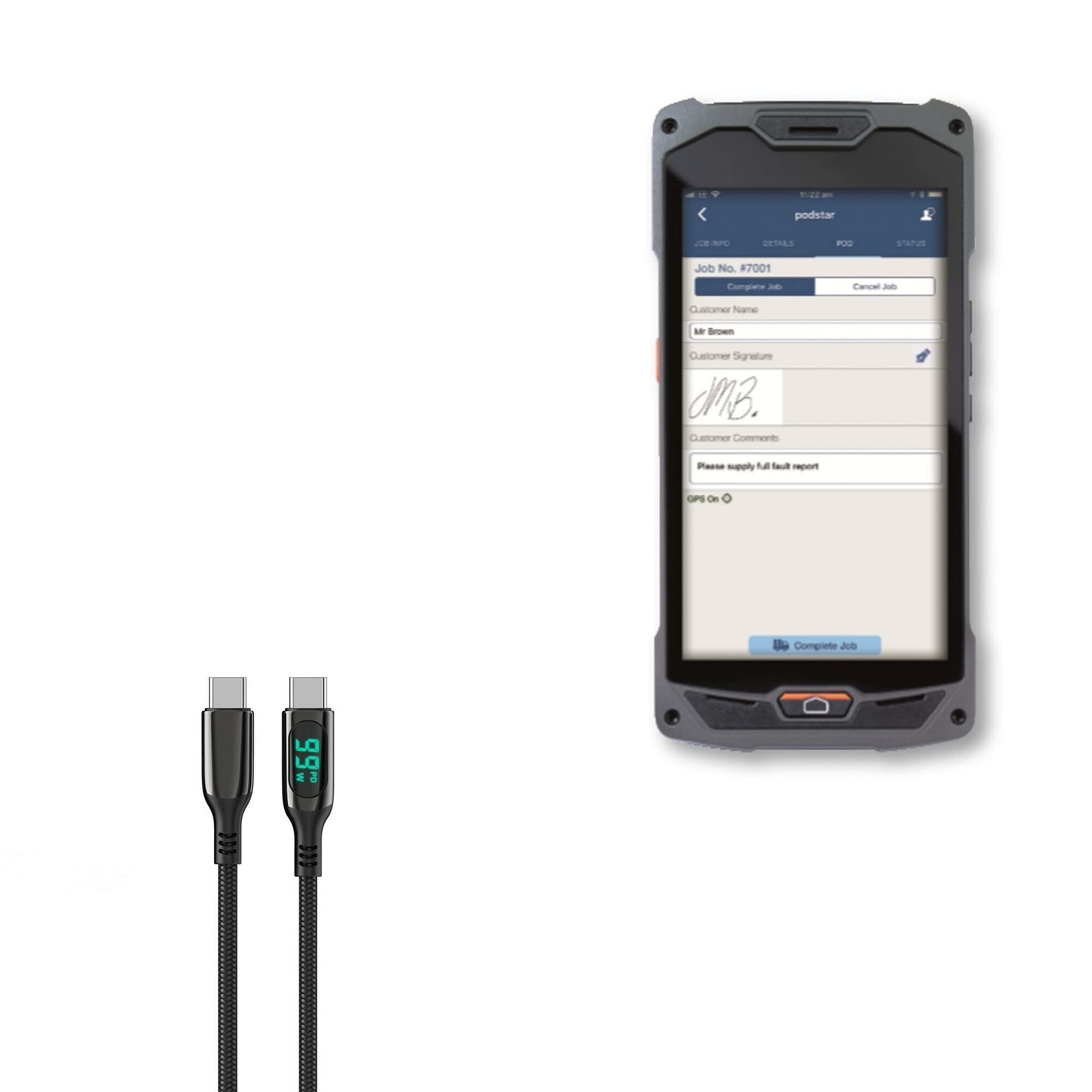 BoxWave Cable Compatible with Touchstar TS5000 - PowerDisplay PD Cable (6ft) - USB-C to USB-C (100W), LED Display 6 Foot PD Braided Nylon Cable for Touchstar TS5000 - Jet Black