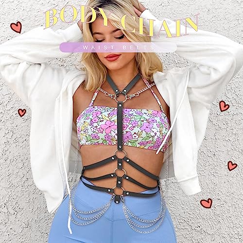 BODIY Fashion Harness Belt Plus Size Harness Waist Belts Punk Leather Body Harness for Women (Black)3