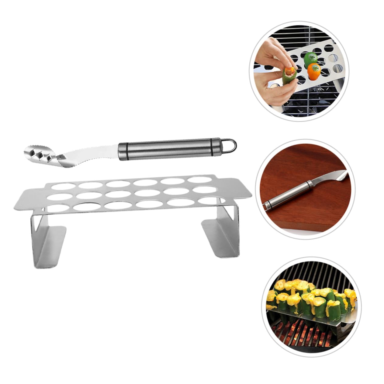 Gatuida 4 Ensembles Outil de Barbecue Poivre Outils de Grill jalapenos Grille Barbecue ustensile de Cuisine Un Barbecue casier à Poivre Accessoires pour fumoir Barbecue Acier Inoxydable