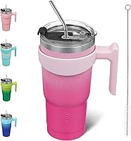 Vista 49 de BJPKPK - Vaso de 10 onzas con asa, vaso aislado con tapa y pajilla de acero inoxidable, taza de viaje para café, color lavanda