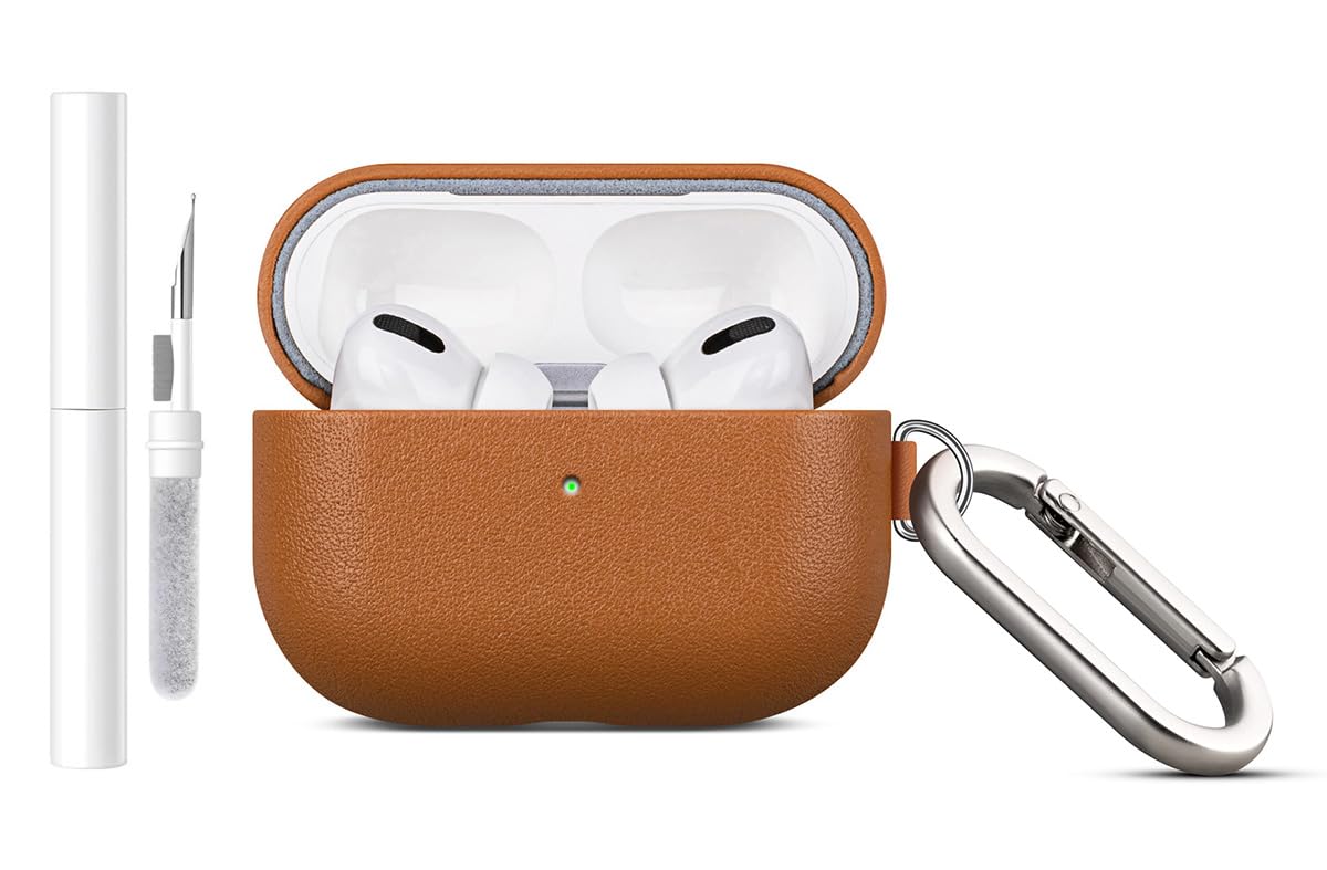 Lopie Leather Case for AirPods Pro 2, Handmade for AirPods Pro 2nd Generation Case Cover with Keychain & Cleaner Kit, Protective Hard Shell Cover,