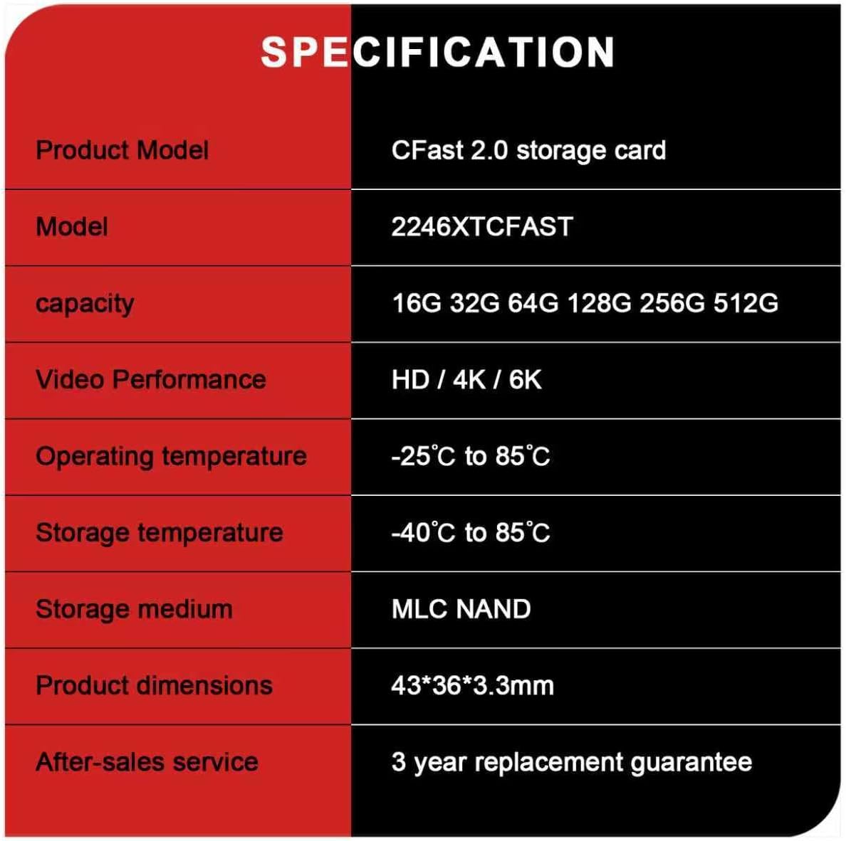 CFast 2.0 Memory Card 64GB High-Speed for 4K Video & HD Recording Compatible with Professional Cameras