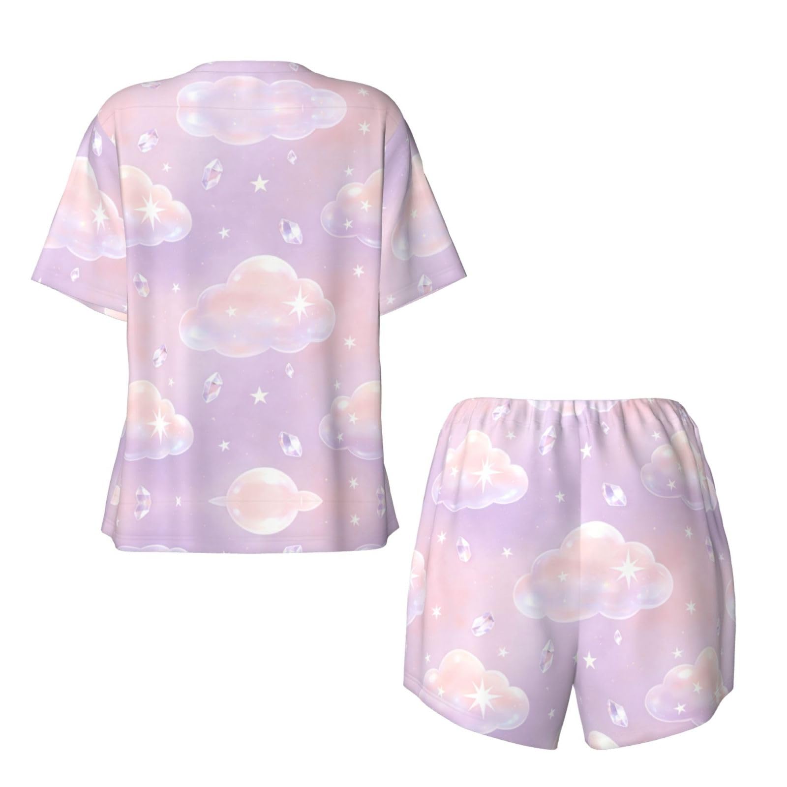 Conjunto de pijama de manga corta con cuello redondo para mujer