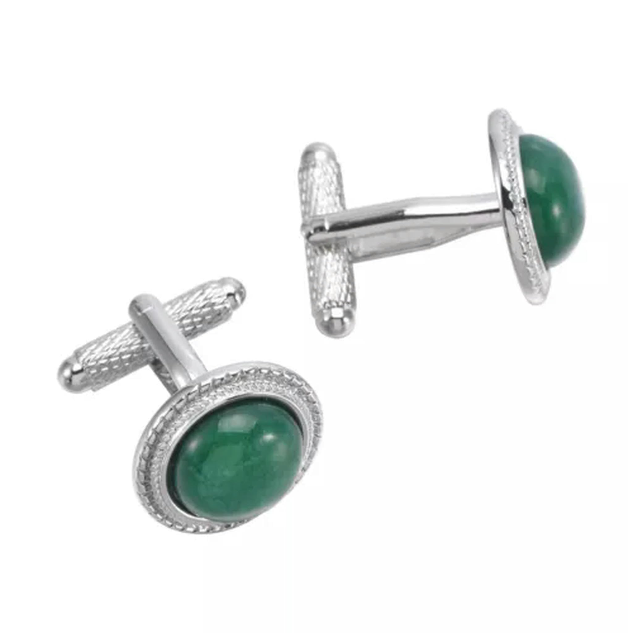 YCTTKDD 1 Paar Herren- und Damen-Manschettenknöpfe mit grünem Chalcedon-änder und Hemd-Set aus K-Goldbogen, rotem Sandstein und Kupfermaterial