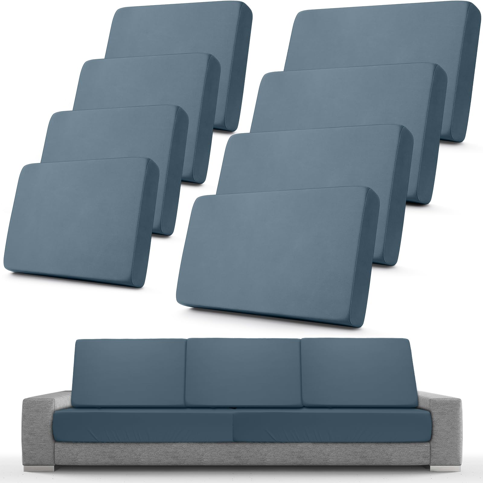 8 Pcs Patio Stretch Patio Sofa Cushion Covers Outdoor Cushion Cover Replacement for 4 Backrests and 4 Cushions Covers, Waterproof Couch Chair Seat Cover Furniture Protector (Gray Blue)
