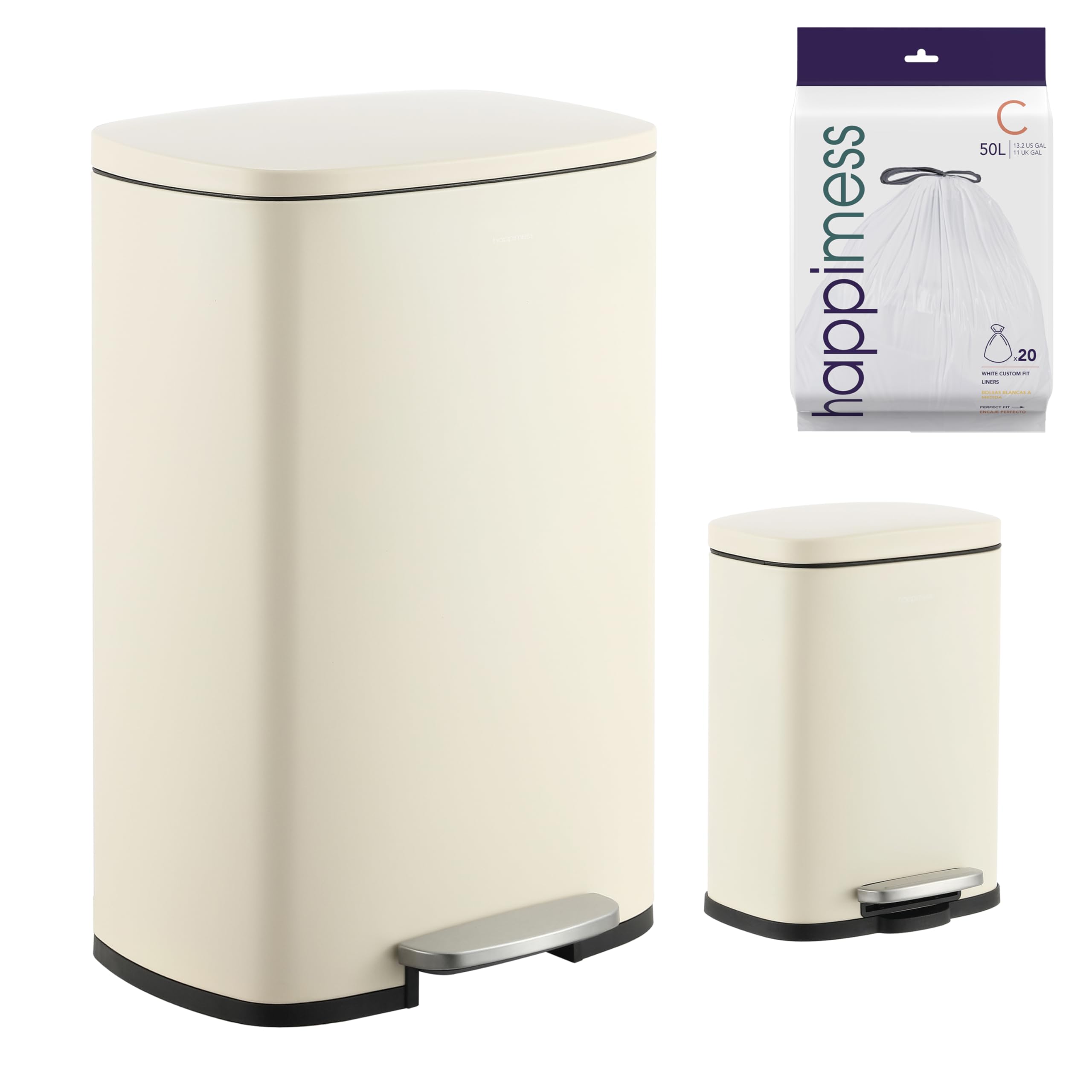 happimess HPM1006F Connor Rectangular 13-Gallon Trash Can with Soft-Close Lid and Free Mini Trash Can, Fingerprint Resistant, Modern, Minimalistic for