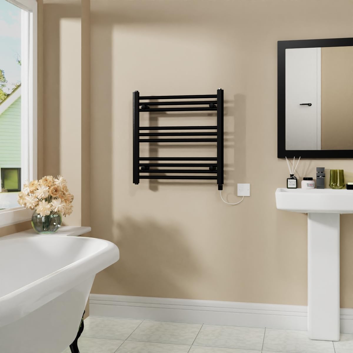 Warmehaus 400W Electric Heated Towel Rail Radiator Black - 600x600mm