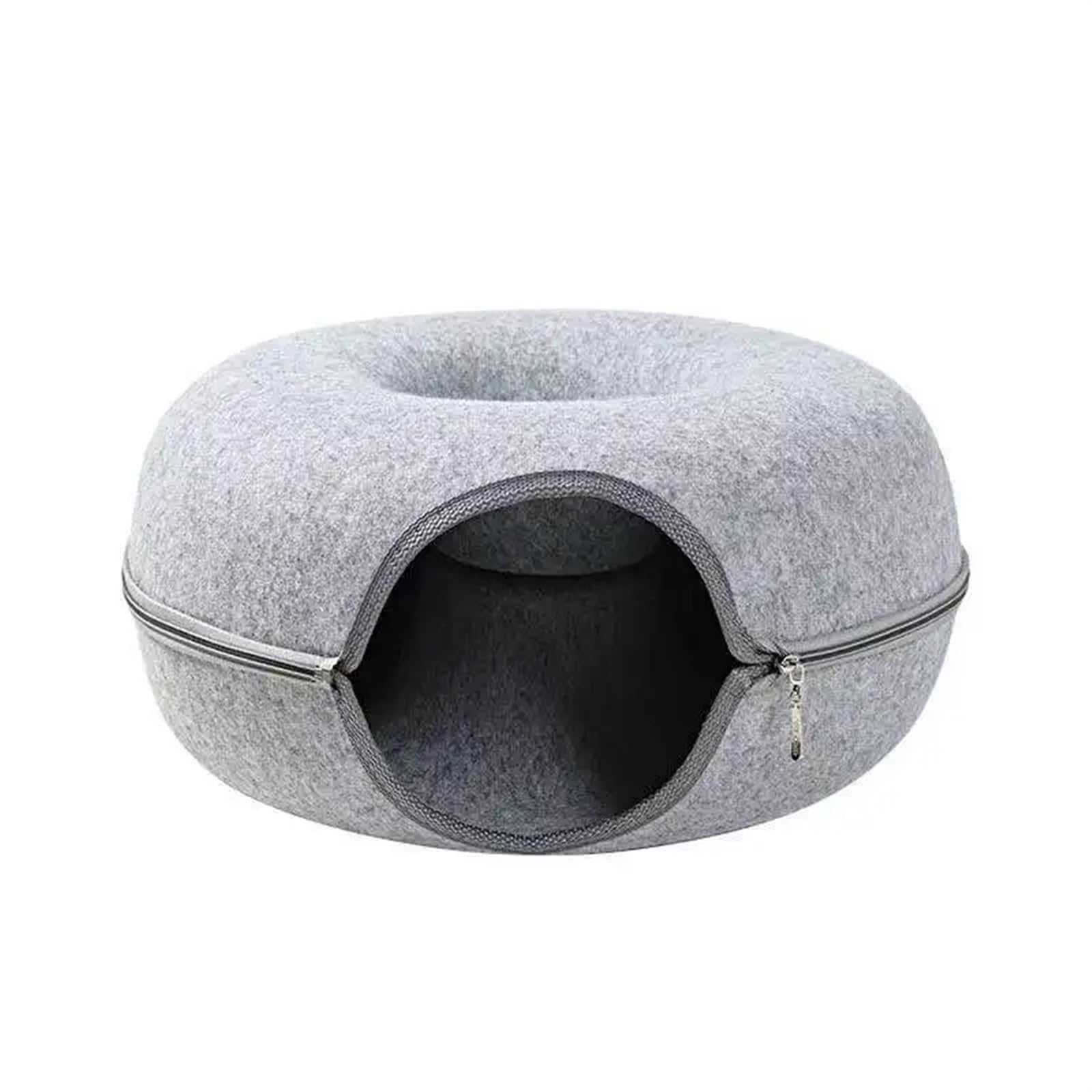 Lit donut tunnel pour chat en feutre naturel de laine taille 20cm