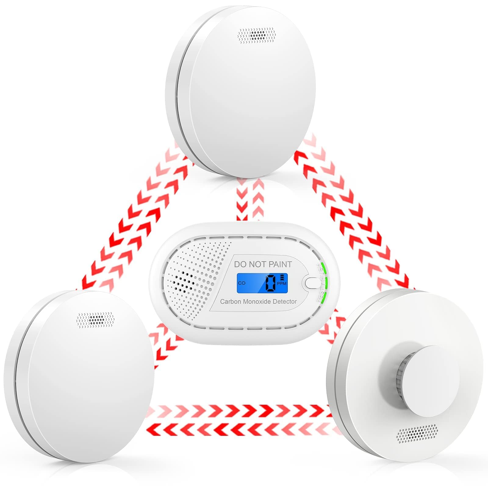 CPVAN Wireless Interlinked Smoke, Heat & Carbon Monoxide Alarm Bundle, Fire Alarms, Scotland & England Law Compliant, 10 Year Battery, CE & BS Certified, Pre Linked. 4 Pack