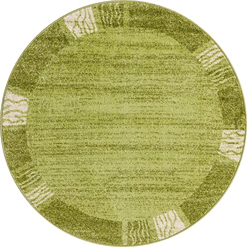 Image of Unique Loom Del Mar Collection Area Rug- Transitional Inspired with Modern Contemporary Design(4' 1 Round, Green / Beige)