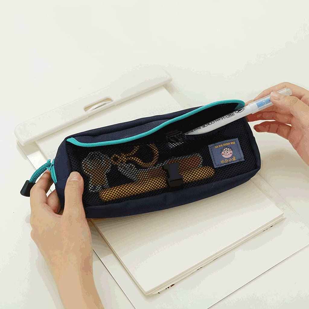 Caja de lápices Funda de lápiz de Gran Capacidad con Cremallera, Bolsa de Almacenamiento de papelería Multifuncional con Bolsa de Malla, Bolsa de cosmética Bolsa Grande Bolsa de Bolsa Azul/Negro Bol