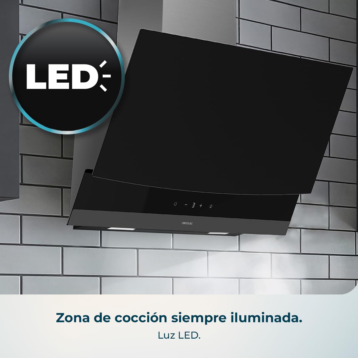 Cecotec Campana Extractora 60cm Decorativa Bolero Flux DT 604400 Matt Black A+++. Succión 416,5m³/h, 3 Velocidades, Bajo Consumo, Motor DC, Control de Movimiento y Táctil, Cristal Mate, Cuerpo Inox