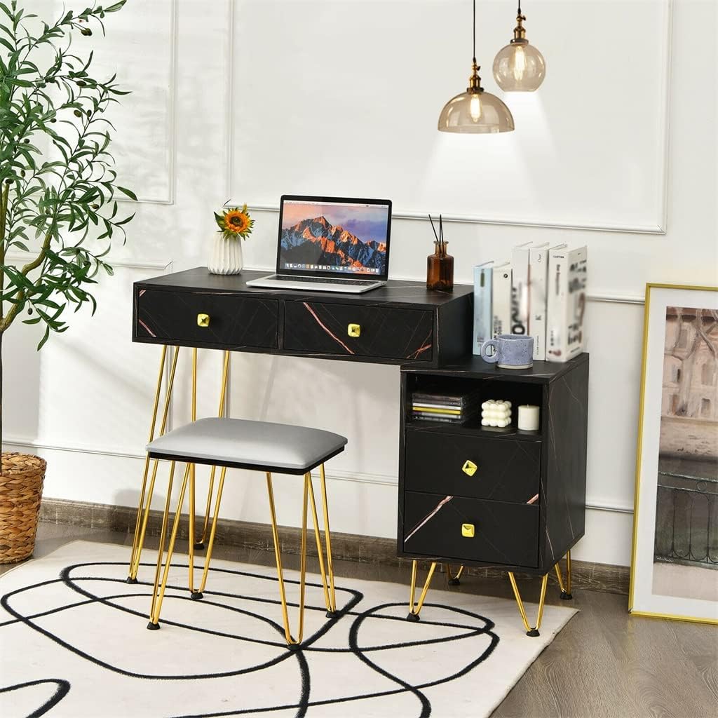 Dresser Stool Set Dimmer LED Mirror Large Cabinet Drawer Dressing Table Bedroom Furniture (Color : D, Size : 31.5"x16"x30")