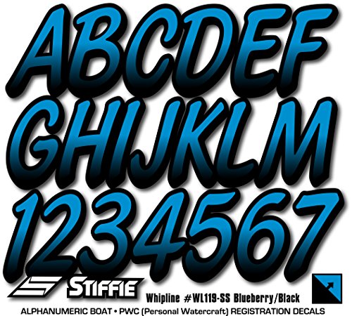 Image of STIFFIE Whipline Blueberry /Black 3 inch Super Sticky Boat & PWC Registration Decals • Numbers Letters Stickers