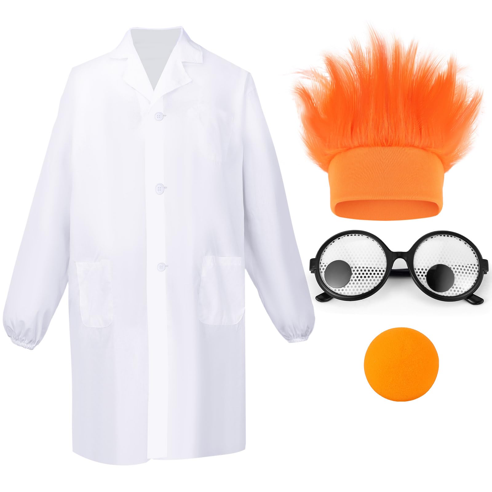 HIYZIHalloween Costume Accessories Set Adult Cosplay Character Wiggly Glasses Orange Nose Hairy Headband One Size Fits Most