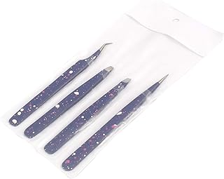 Professional Tweezer Pack- 4 Tweezers Set- Ingrown Hair Remover Treatment. Premium Eyebrow Shaper. (Blue & White) Color Tweezers With Pouch. By G.S ONLINE STORE