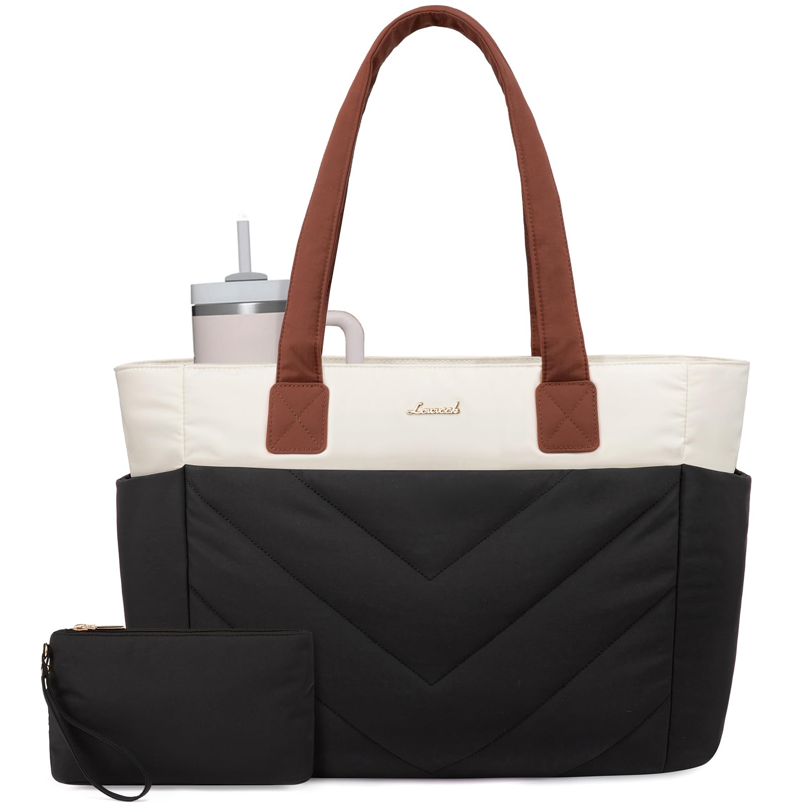 LOVEVOOK Tote Bag for Women, Puffer Work Travel Handbag with Zipper for Teacher Nurse, Quilted Cute Laptop Shoulder Gym Bag