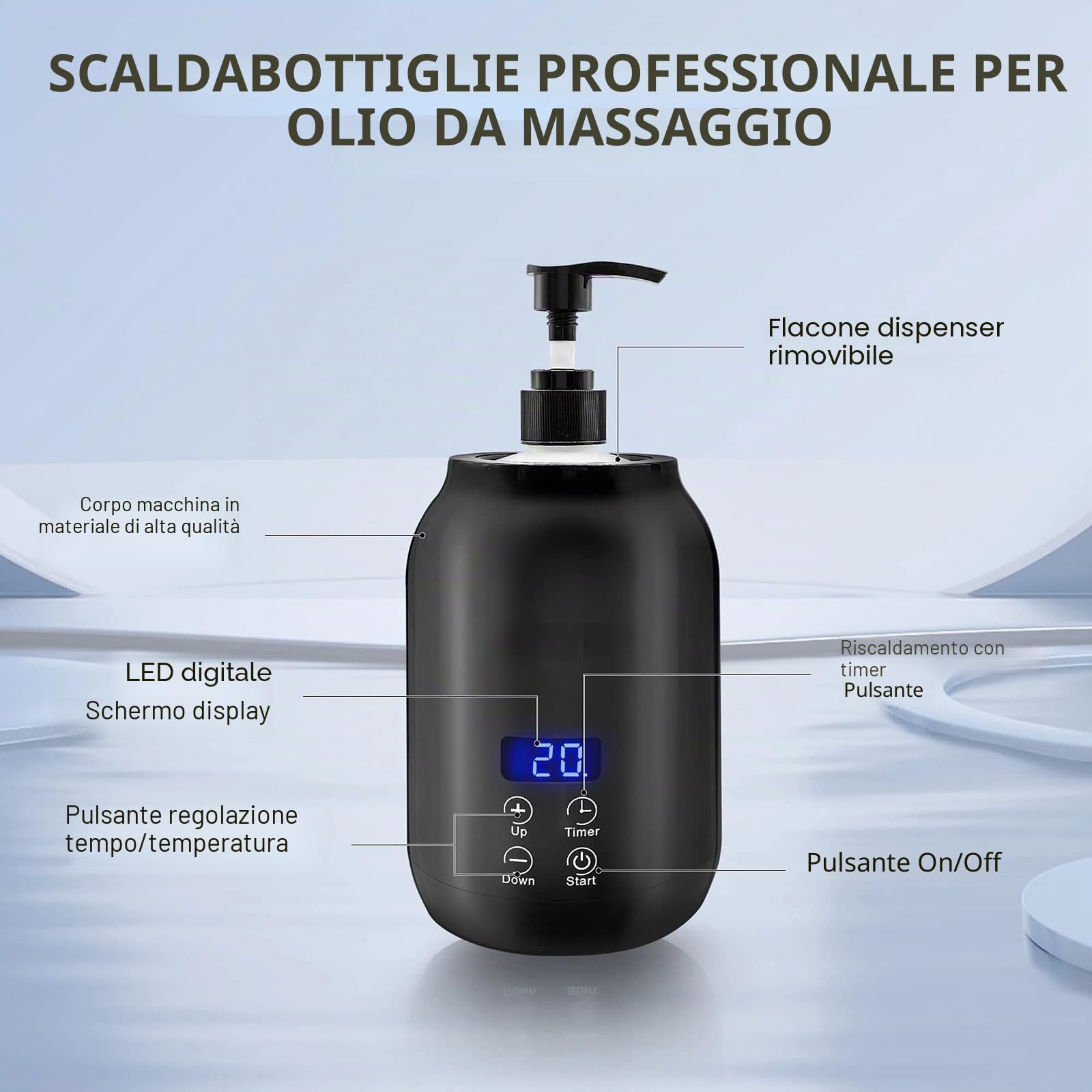 Scaldaolio da Massaggio, Riscaldatore di Olio per Bottiglia Singola con Display a LED, Dispenser di Scaldabiberon per Lozioni Portatili Regolabili in Temperatura, Bottiglia
