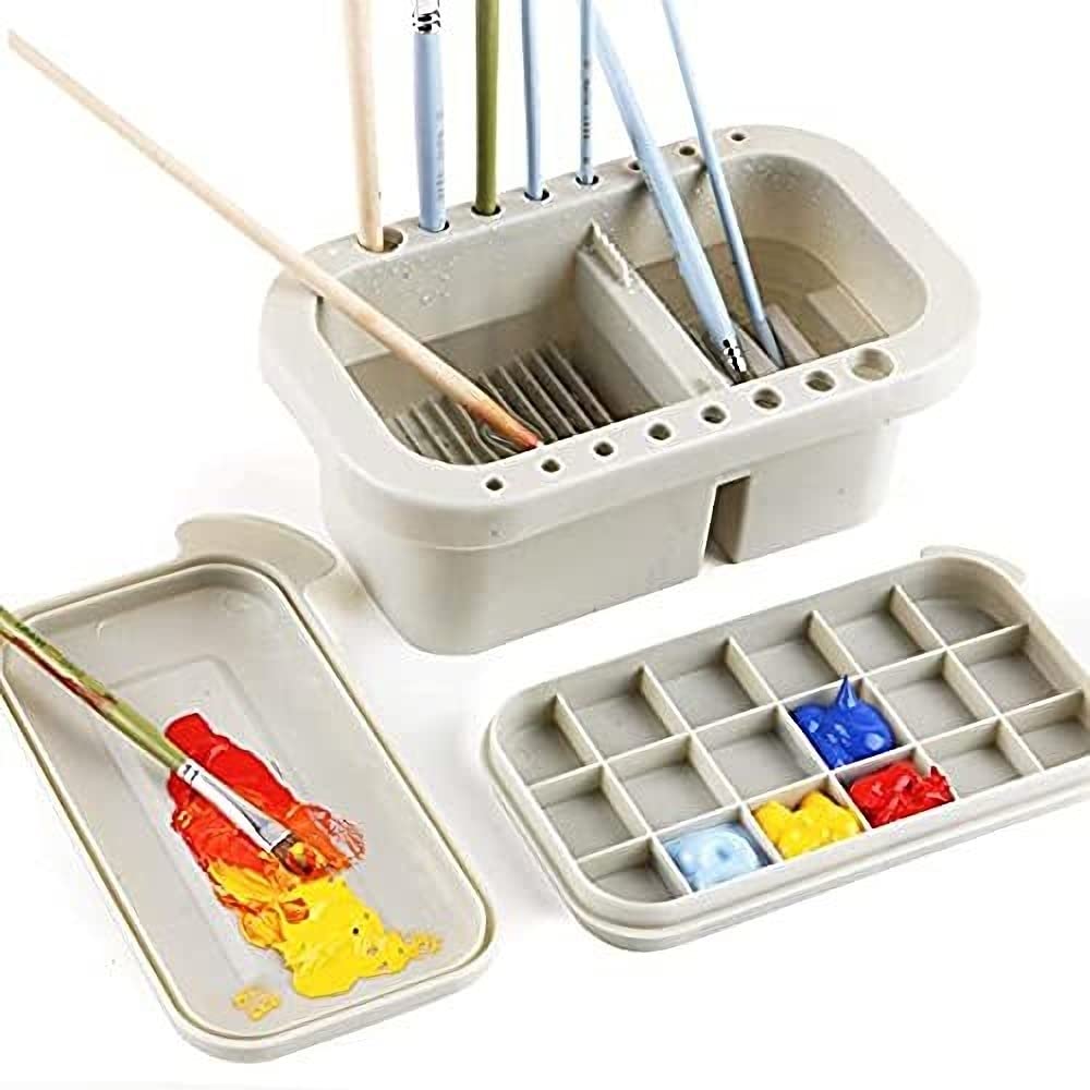 ELECDON Multi-Use Paint Brush Basin with Brushes Holder,Washer,Trays,Palette Box-Artist Cleaner Cup for Watercolor Oil Acrylic Gouache Painting with Lid