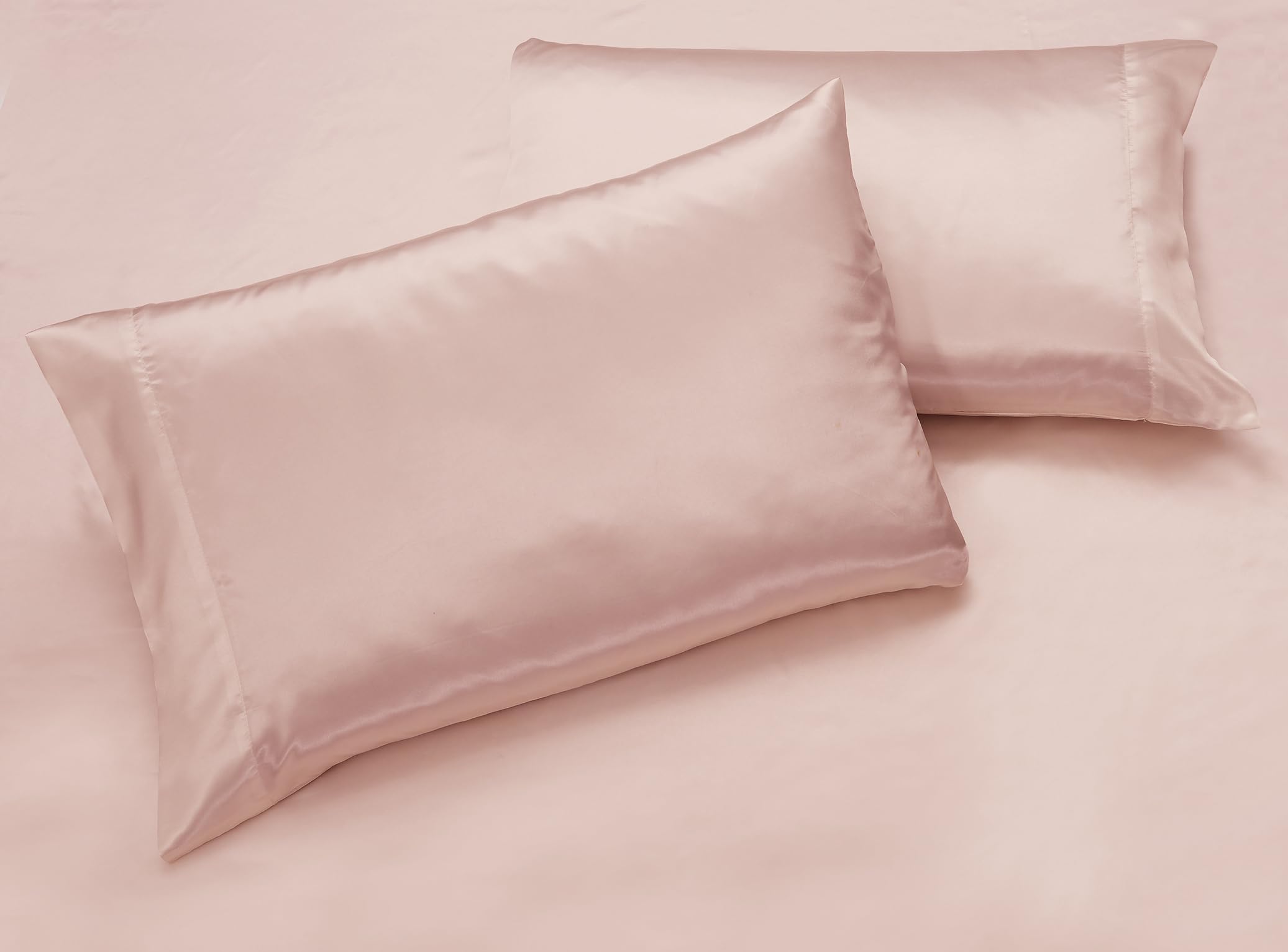 Juego de sábanas o funda de almohada de satén Charmeuse suave y sedoso de color sólido, de alto número de hilos, de lujo y súper suave (rubor, matrimonial)