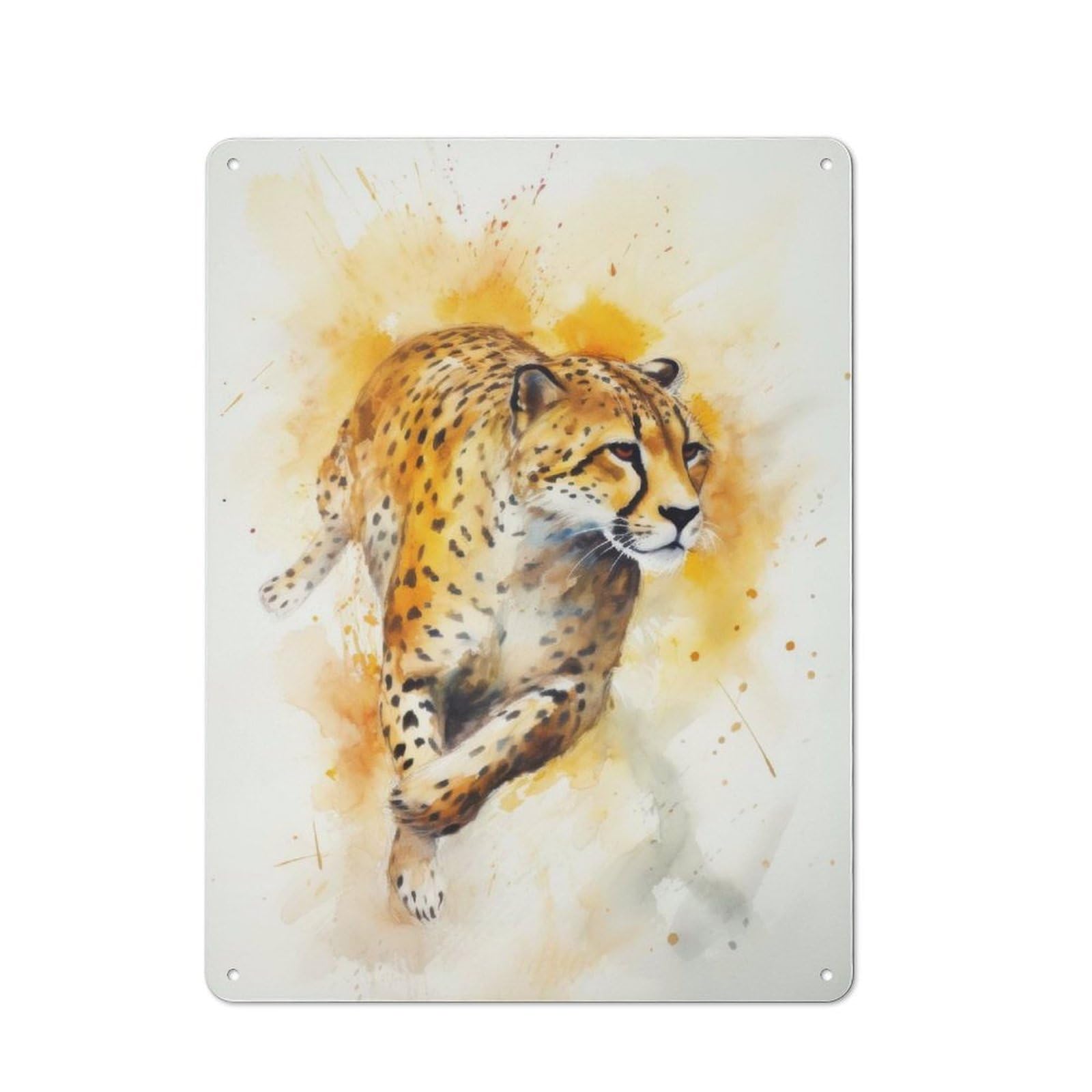 Junmoney Cheetah Watercolor Painting Rustic Metal Plaque 40X30cm For Man Cave Or Games Room, A Decorative Christmas Gift For Man Cave Decor Fans