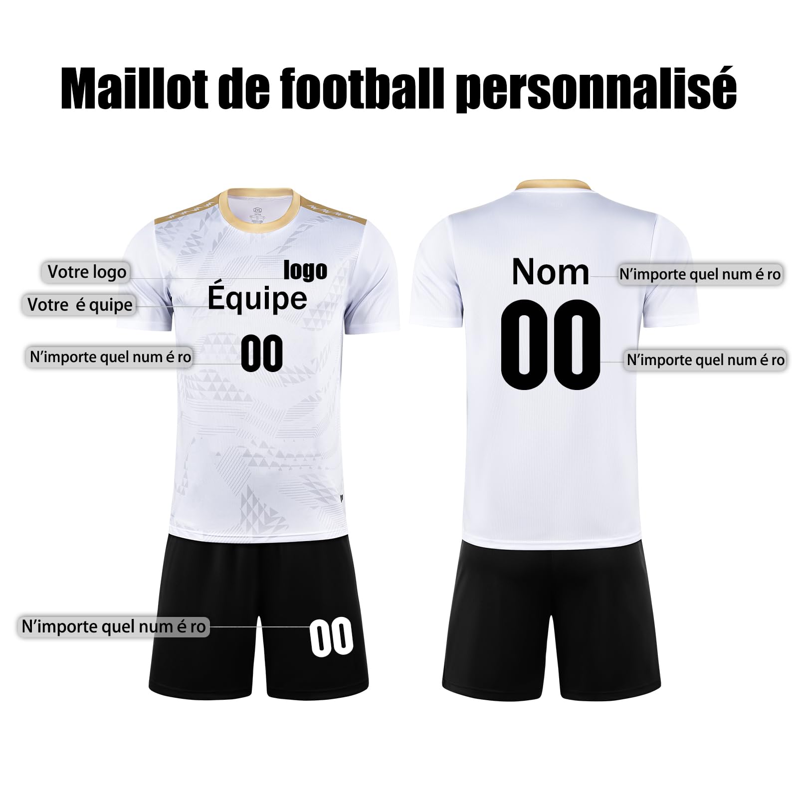 Maillot de Foot Enfant Personnalisé avec Nom Nombre Ensemble Foot Enfant Maillot Football Homme Kit Entrainement Foot Cadeau Personnalisé aux de Football
