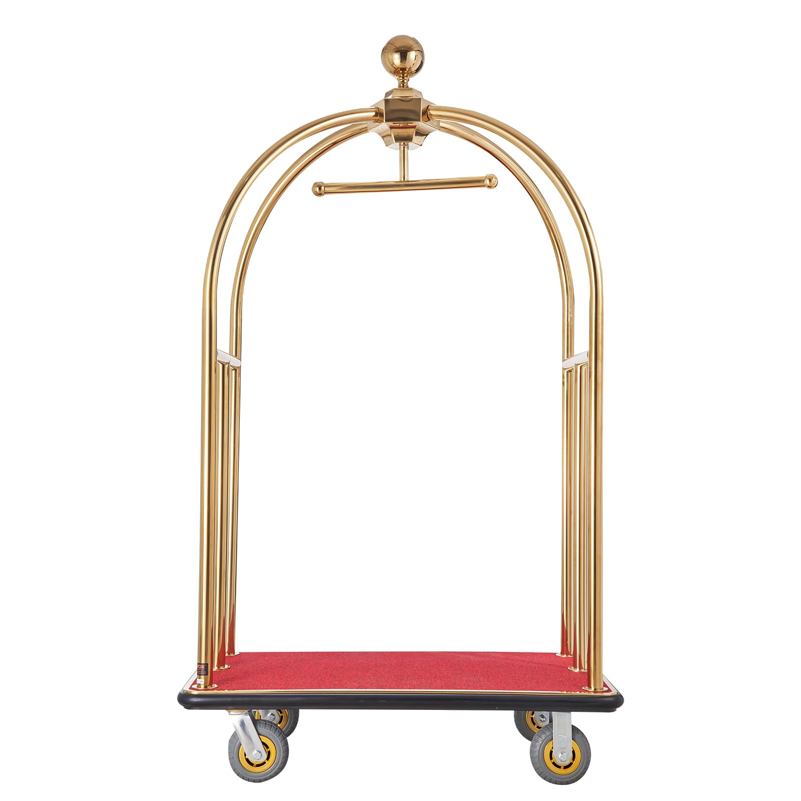 VEVOR Chariot à Bagages Hôtel, 500 kg, Chariot Porte-bagages Concierge Finition Inox Brossé, Montants Incurvés, avec Moquette Rouge, Roues Caoutchouc 15,24 cm, pour Hôtels, Condos, Complexes Hôteliers