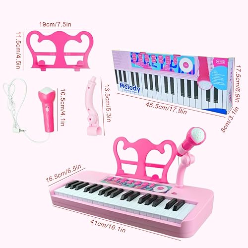 Miniatura 5 de Teclado de piano para niños y niñas, piano rosa de 37 teclas con micrófono y dos altavoces, instrumento musical electrónico, regalos de cumpleaños