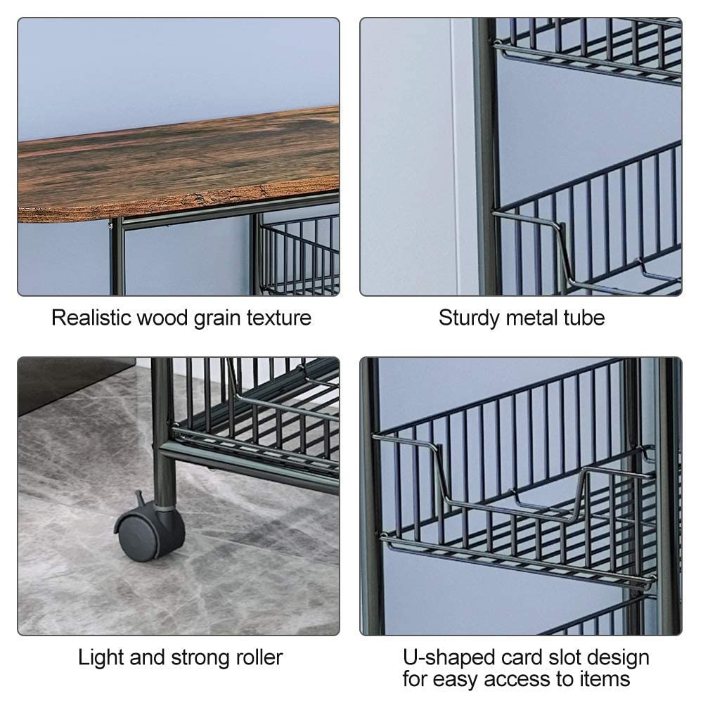 3 Wire Baskets and Lock Wheels LENTIA Kitchen Cart Storage Trolley with