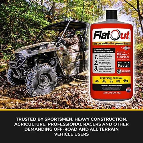 Flatout Tire Sealant Sportsman Formula - With Valve Core Tool And Replacement Valve Core, Prevent Flat Tires, Seal Leaks, Contains Kevlar, 32-Ounce Bottle, 1-Pack, Red #TOP6