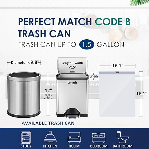 Miniatura 2 de Bolsas de basura pequeñas con cordón de 1.5 galones, 120 unidades, pequeñas bolsas de plástico para botes de basura de 4.5 a 6 litros para el hogar,