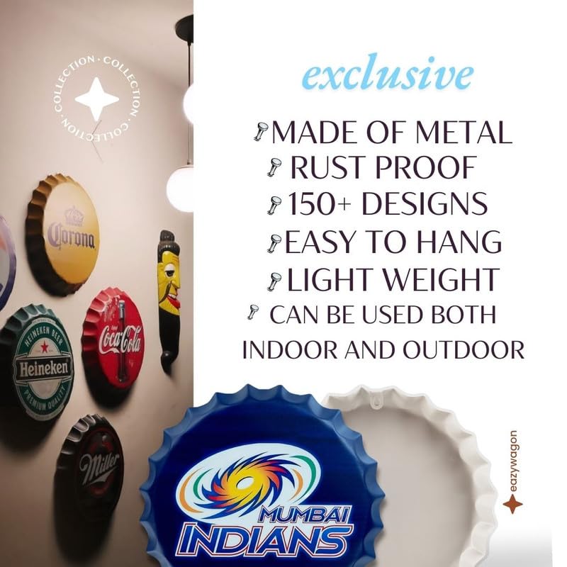 Image of EAZYWAGON Decorative Metal Bottle Caps Wall Sign Plates - 14X14 Inches - M I | Metal Wall Hanging Bottle Cap for Home, Farmhouse, Bar & Cafe Decoration | Vintage & Retro Look Plaques