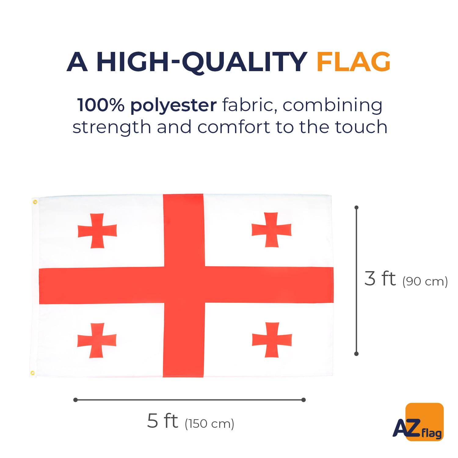 AZ FLAG, Georgia Flag, 3x5 Ft, Light Polyester Georgian Banner with Two Brass Eyelets, Fade Resistant, Vivid Colors - Image 2