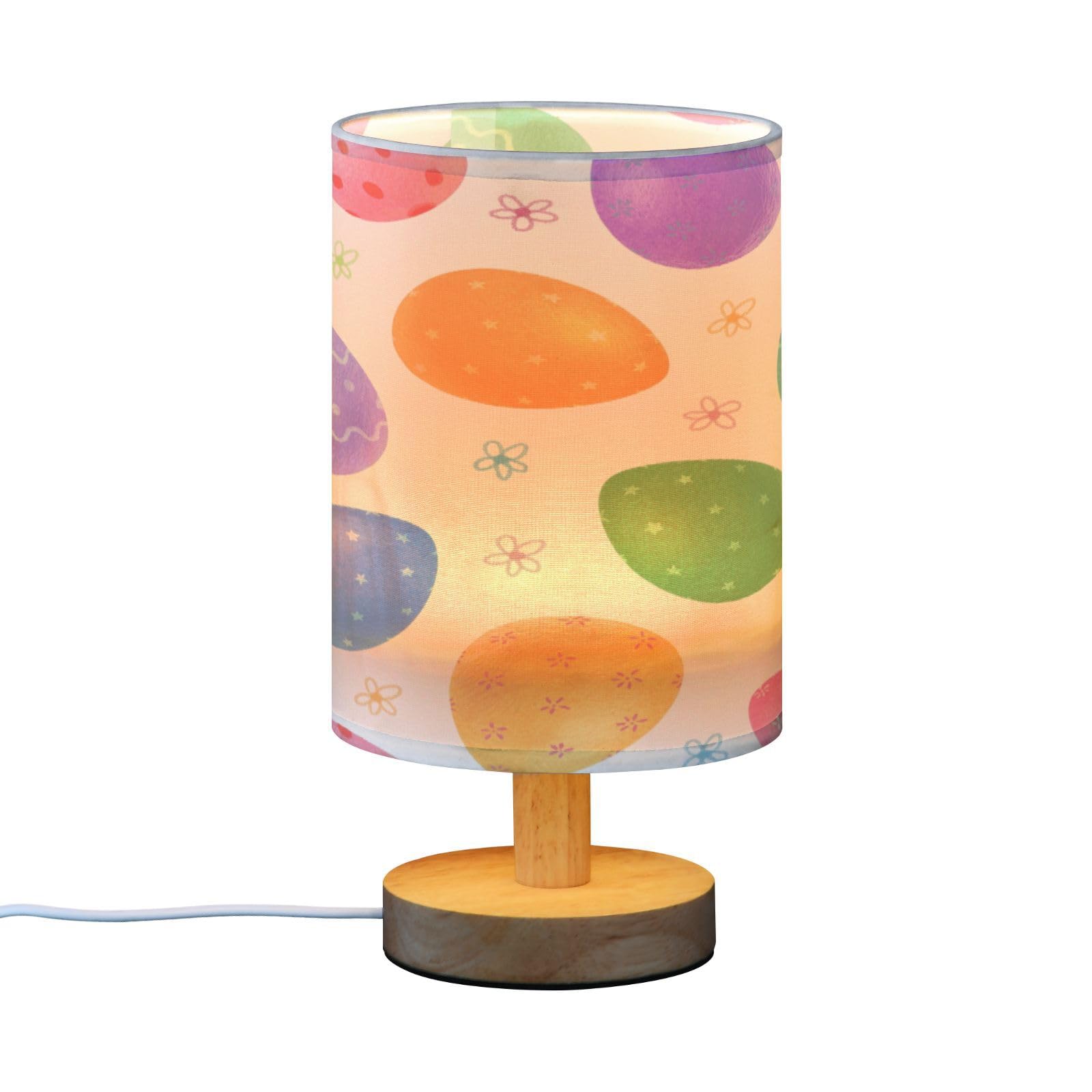 SDMKA Cute Easter Eggs Bedside Table Lamp for Bedroom, Minimalist Nightstand Lamp with Round Fabric Shade for Living Room, Office, No Bulb Required