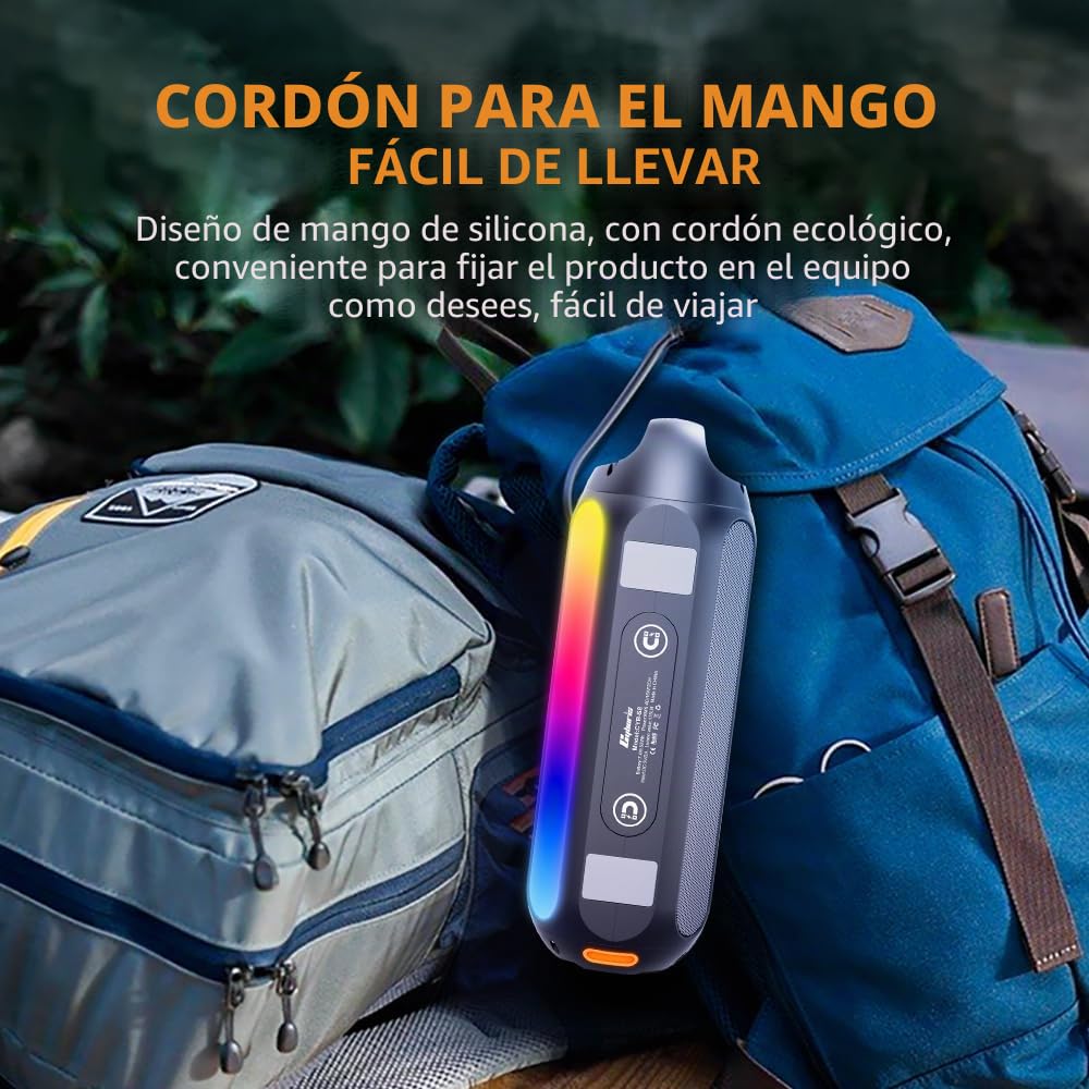 CYBORIS Altavoz solar Bluetooth, altavoz magnético portátil de 30 W para exteriores, IPX6 resistente al agua con luces LED RGB, tiempo de reproducción de 30 horas, graves profundos para viajes, golf,