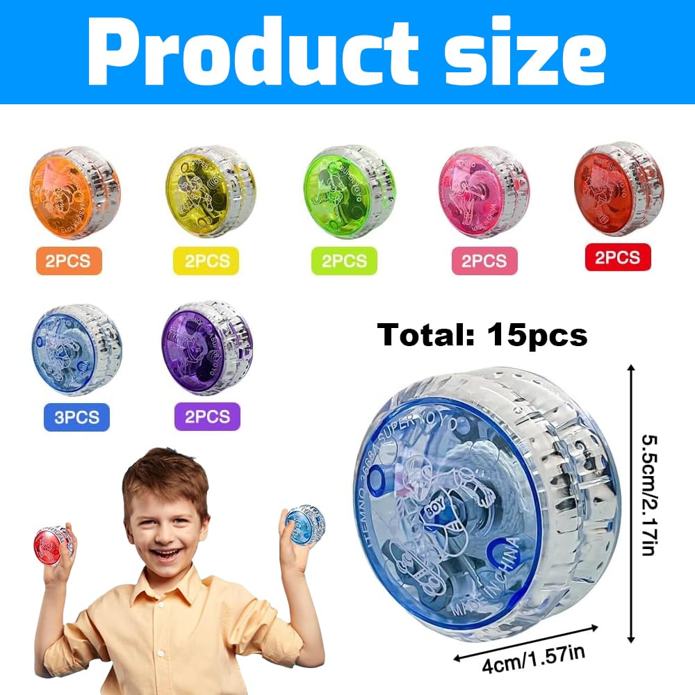 Giocattoli LED Yoyo Luce, 15 Pezzi Reattivo Yoyo, Yoyo Luce Led Per Bambini, Plastica Yoyo Per Bambini Reattivo, Yoyo Bambini Gadget Compleanno, per Regali di Compleanno, Feste e Celebrazioni