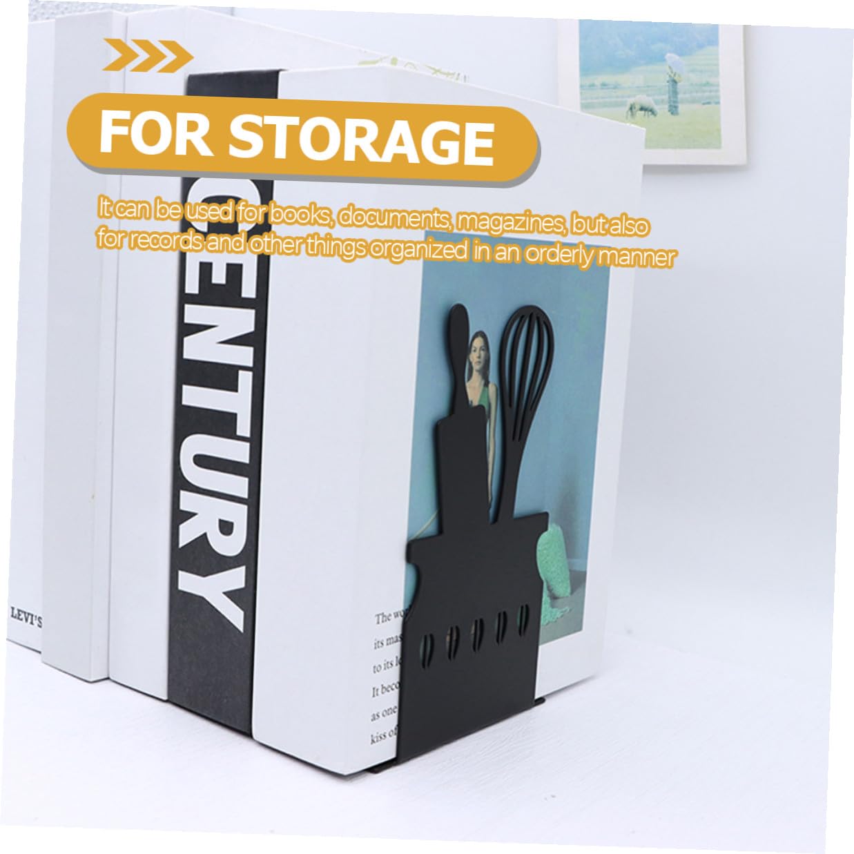 POPETPOP Sujetalibros Metálicos Negros 2piezas para Libros y Revistas, Soporte Resistente Que Mantiene los Libros en Posición Vertical para Decoración de Escritorio o Librería