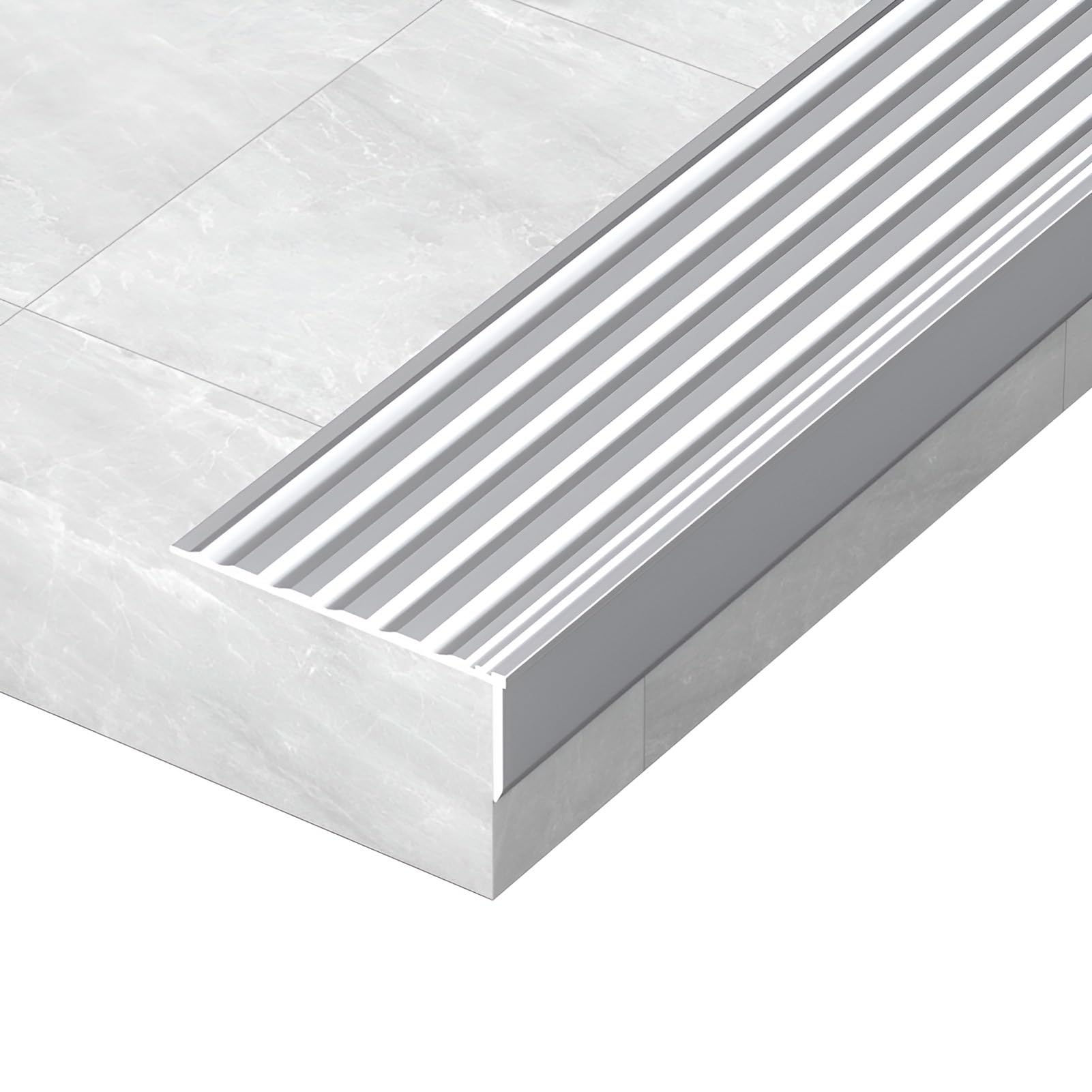 6 Piezas Protectores de Borde de Escalera de Aluminio, Longitud: 0,9 m/3 pies, Cantos Escaleras Tiras en Forma de L, Tiras Antideslizantes para Nariz de Escalera(Plata)