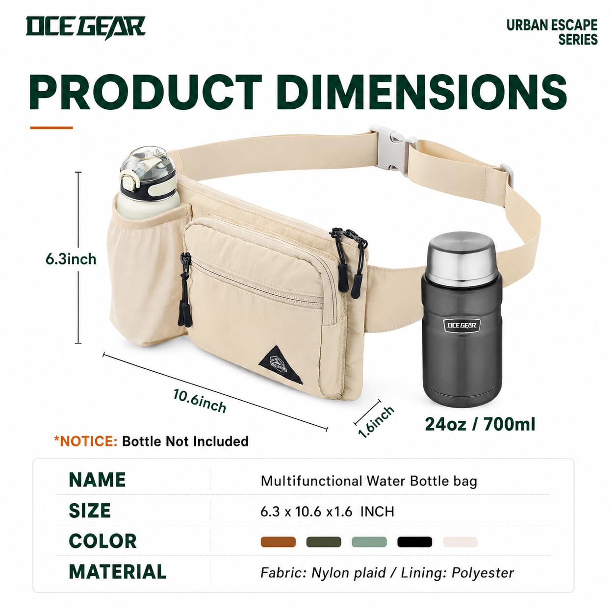 Riñonera con soporte para botella de agua para hombres y mujeres, riñonera para correr, impermeable, para viajes al aire libre, ciclismo, escalada, caminar, apto para todos los teléfonos, Beige, [IN]