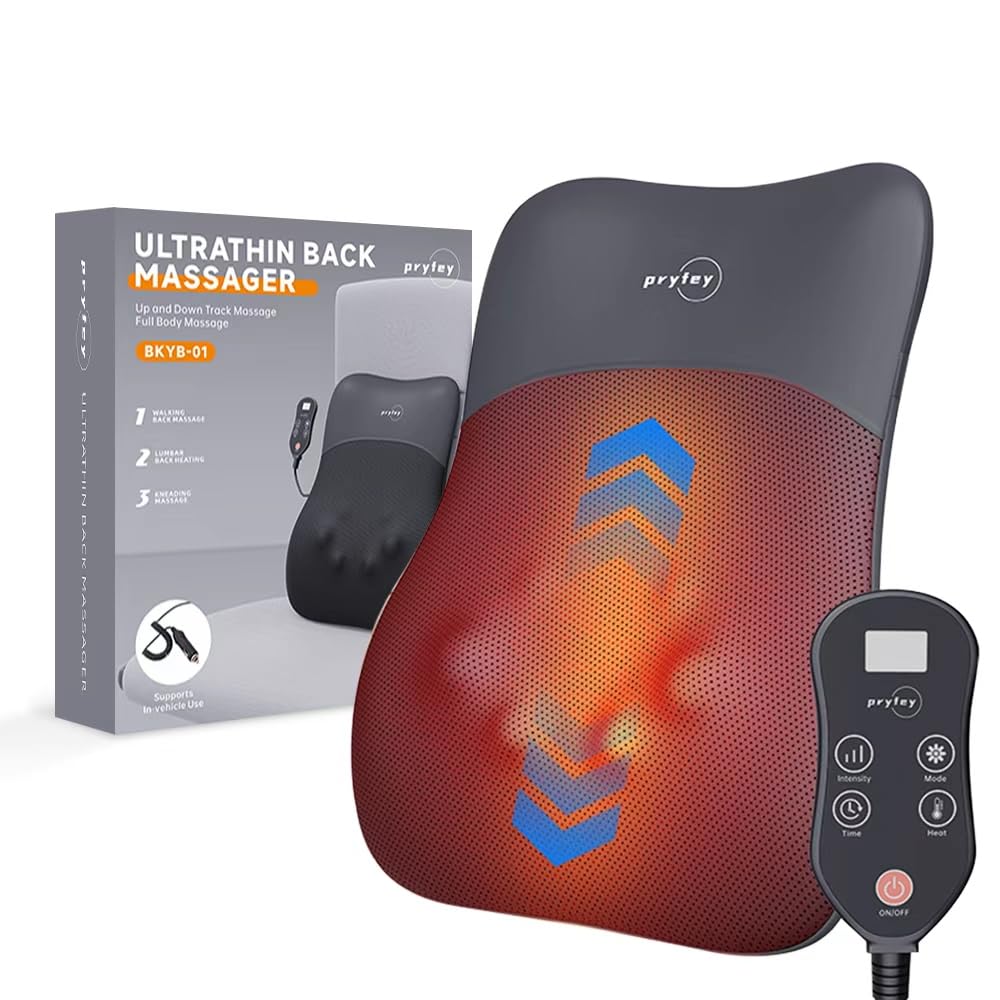 Back Massager, Rolling Up and Down Back Massager with Heat, Back Massage 4D Kneading for Pain Relief Deep Tissue, Ultrathin Shoulder Massager Gift for Women Men Parents Christmas