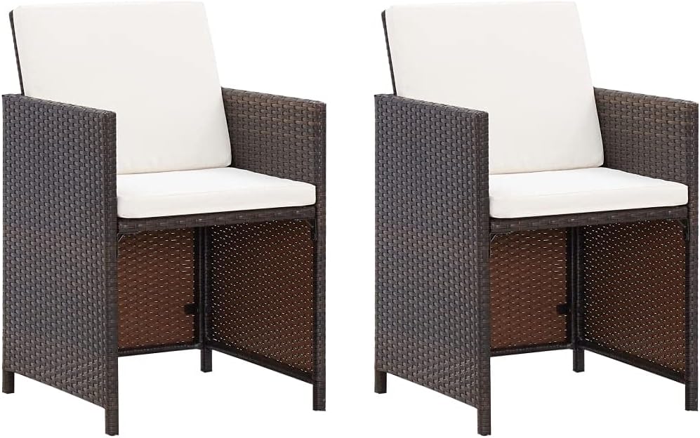 Patio Chairs with Cushions 2 pcs,Garden Chair,Modern Style,High Back Chairs,Lounge Chairs,Lawn Chairs,Club Chairs,Outdoor Chair,for Garden,Backyard,Lawn,Porch,Poolside and Balcony,Poly Rattan Brown