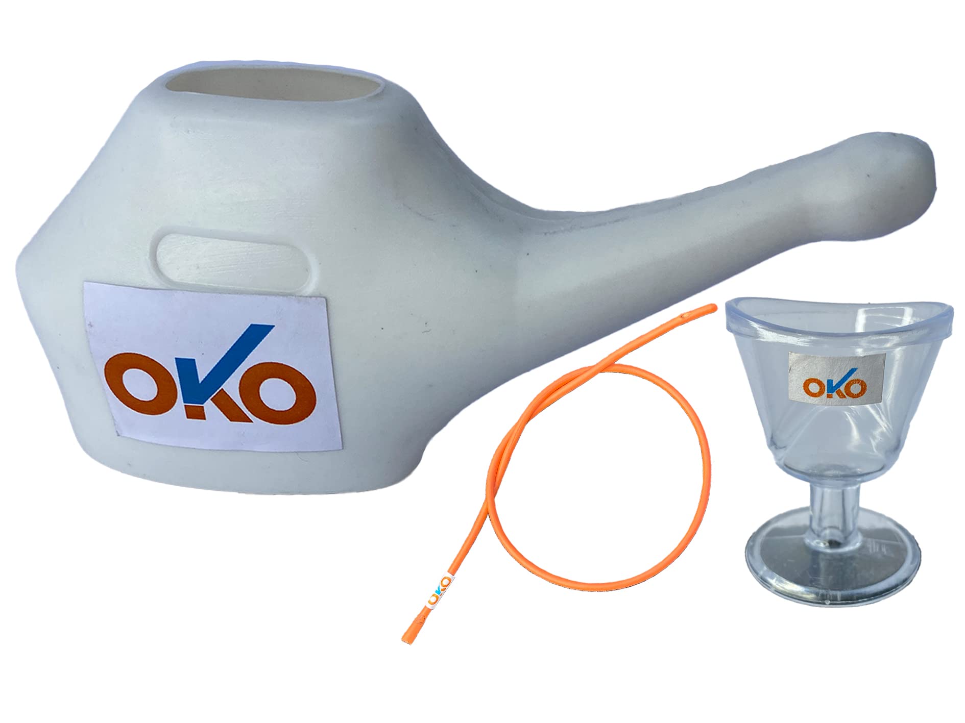 OKO Plastic Jala Neti Pot and Rubber Sutra Neti and Eye Wash Cup Combo, White-image-34
