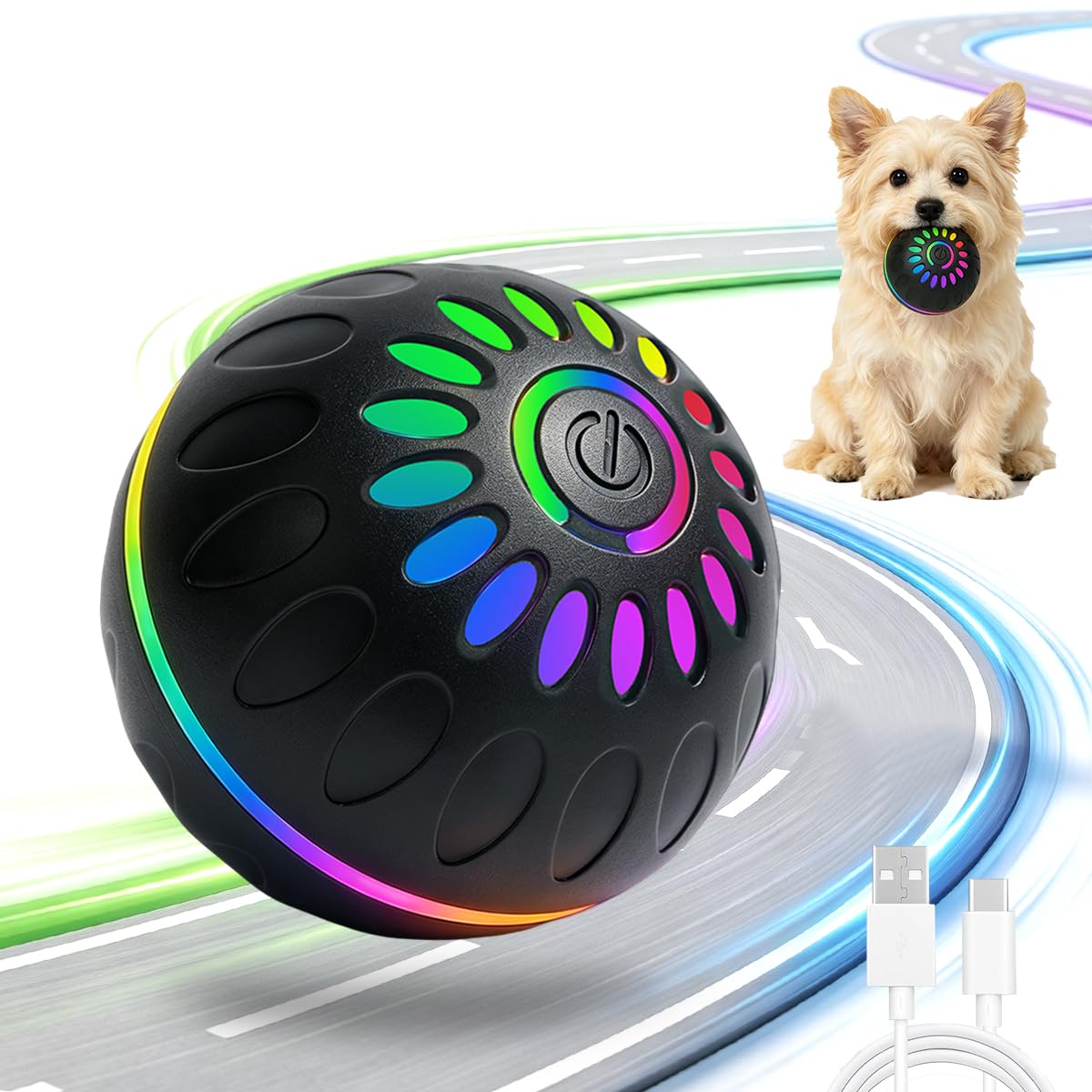 LGZIN Juguete de Pelota Interactivo para Perros, Pelota Rodante Activa para Perros, Pelota Perro se Mueve Sola para Perros, Juguete Automático para Perros, Cachorros, Pequeños y Medianos -2 Modos