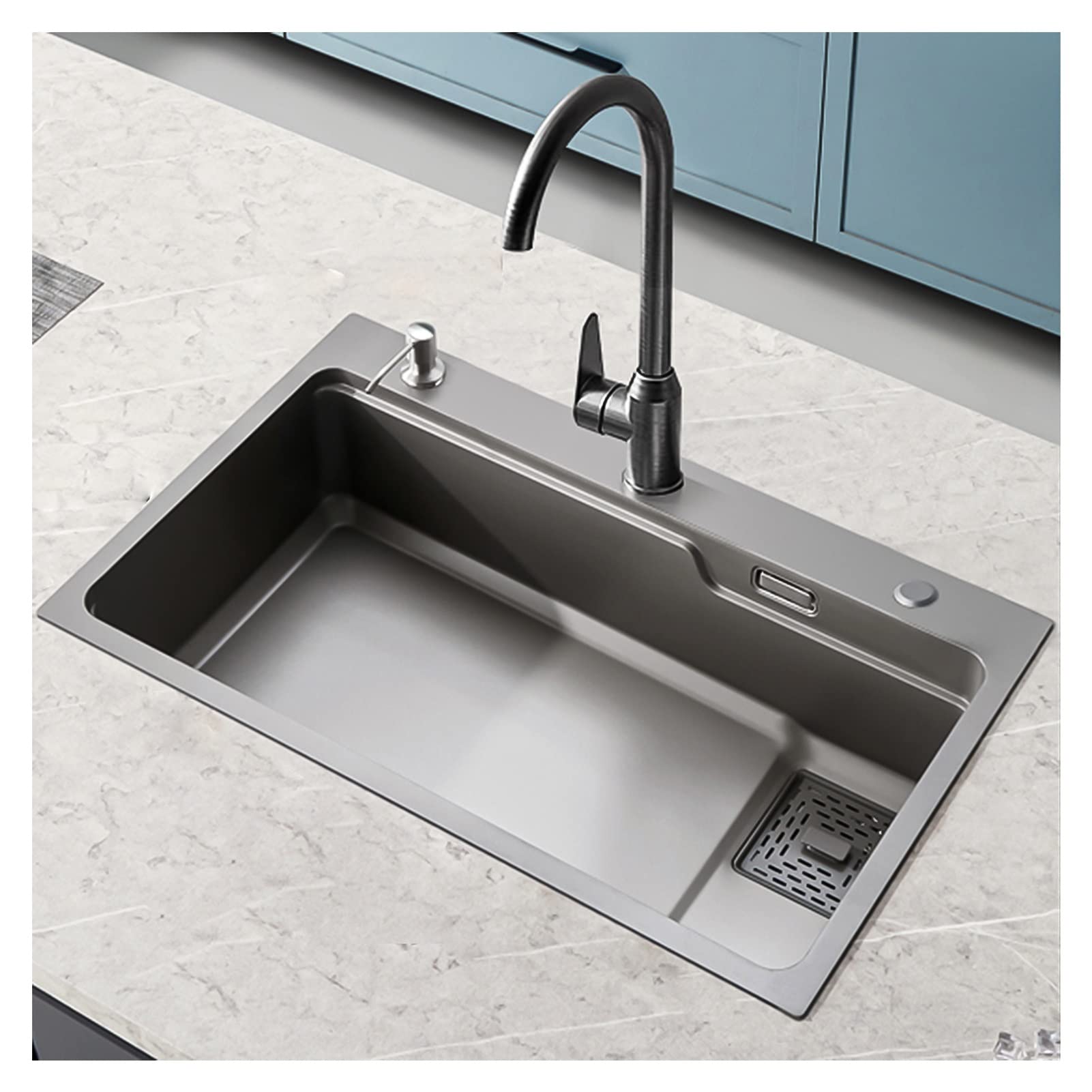 Lavello da Cucina, Lavello da Bar in Acciaio Inossidabile 304, Lavello Domestico Lavello per Verdure Lavello Singolo, Lavello da Cucina per postazione di Lavoro, con Rubinetto (C 75x45cm)
