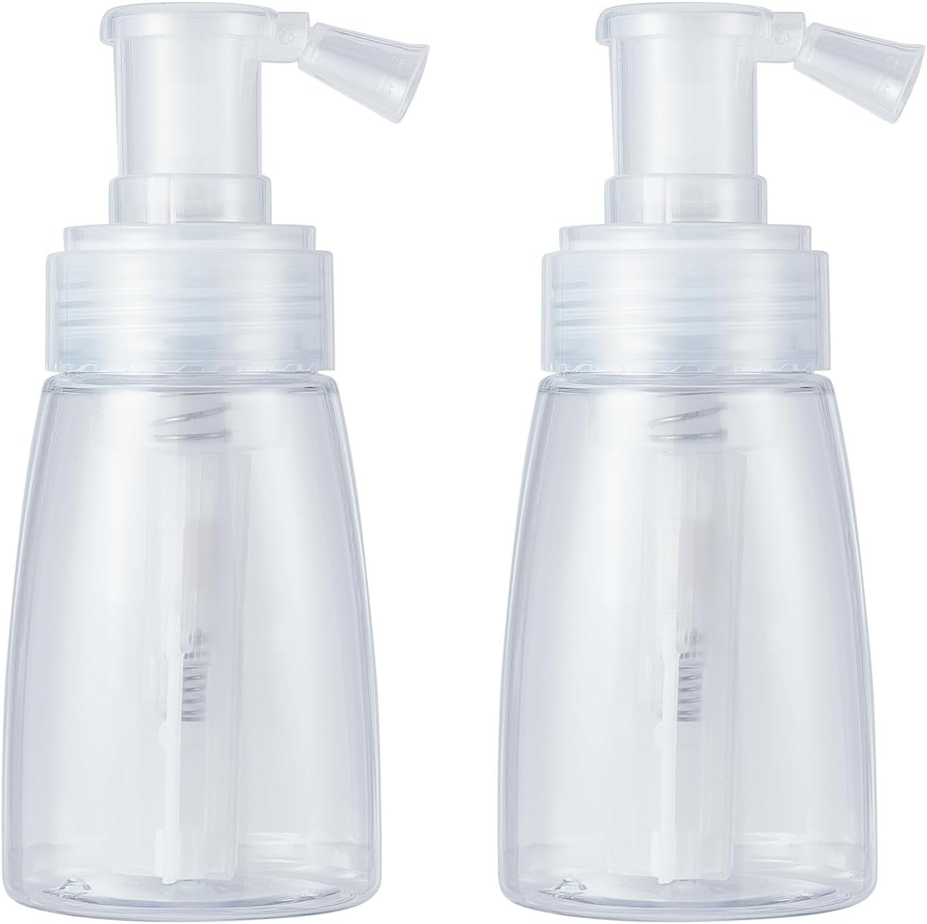 2 PACK Powder Spray Pump Bottle, 180ML Clear Powder Applying Container, Refillable Empty Cosmetics Bottles with Locking Nozzle for Traveling Cosmetic Dispense (Clear, 180ml)
